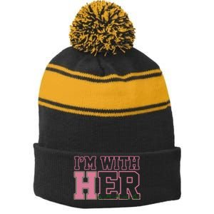 Im With Her Kamala Harris 2024 President Vote Stripe Pom Pom Beanie