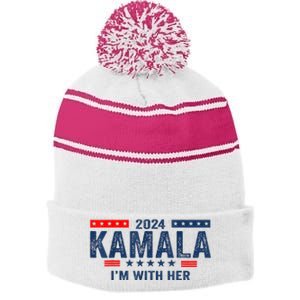 IM With Her Kamala Vote For 2024 President Kamalaharris Stripe Pom Pom Beanie