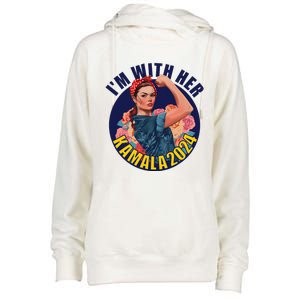 IM With Her Kamala 2024 Retro Rosie Art Womens Funnel Neck Pullover Hood