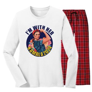 IM With Her Kamala 2024 Retro Rosie Art Women's Long Sleeve Flannel Pajama Set 