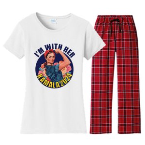 IM With Her Kamala 2024 Retro Rosie Art Women's Flannel Pajama Set