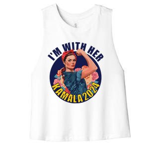 IM With Her Kamala 2024 Retro Rosie Art Women's Racerback Cropped Tank