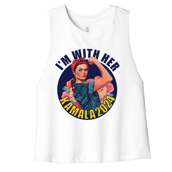 IM With Her Kamala 2024 Retro Rosie Art Women's Racerback Cropped Tank