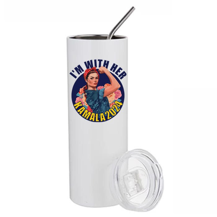 IM With Her Kamala 2024 Retro Rosie Art Stainless Steel Tumbler