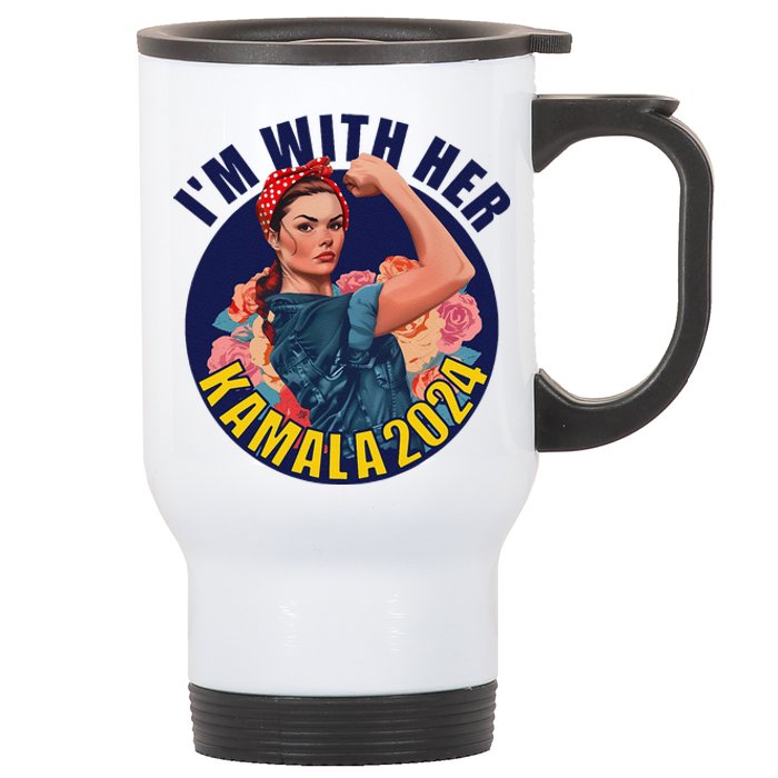 IM With Her Kamala 2024 Retro Rosie Art Stainless Steel Travel Mug