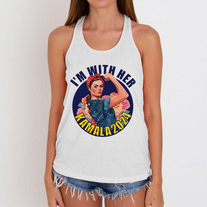 IM With Her Kamala 2024 Retro Rosie Art Women's Knotted Racerback Tank