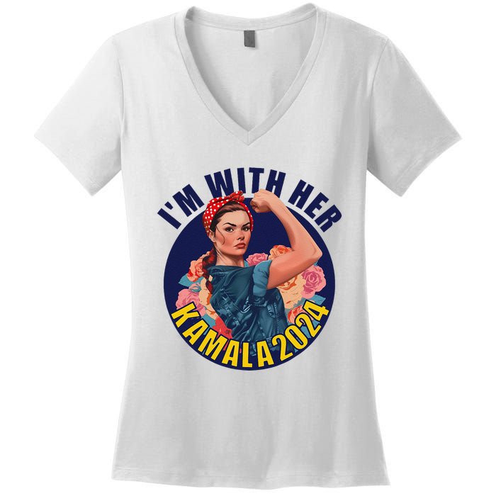 IM With Her Kamala 2024 Retro Rosie Art Women's V-Neck T-Shirt