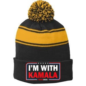 IM With Her Kamala Vote For 2024 President Kamalaharris Stripe Pom Pom Beanie