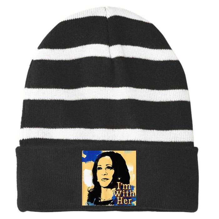 Im With Her Kamala Vote For 2024 President Kamala Harris Striped Beanie with Solid Band