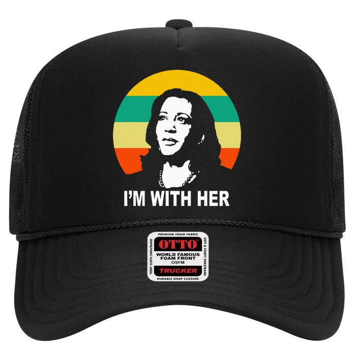 Im With Her Kamala Vote For 2024 President Kamala Harris High Crown Mesh Back Trucker Hat