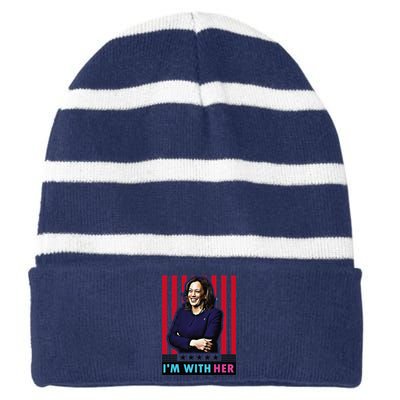 IM With Her Kamala Vote For 2024 President Kamalaharris Striped Beanie with Solid Band