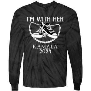 IM With Her Kamala Chucks And Pearls Election 2024 Tie-Dye Long Sleeve Shirt