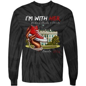 IM With Her Chucks & Pearls Kamala 2024 Gift Tie-Dye Long Sleeve Shirt