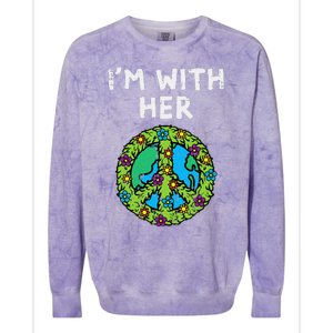 Im With Her Peace Symbol Sign Flowers Cool Earth Day Hippie Colorblast Crewneck Sweatshirt