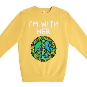 Im With Her Peace Symbol Sign Flowers Cool Earth Day Hippie Premium Crewneck Sweatshirt