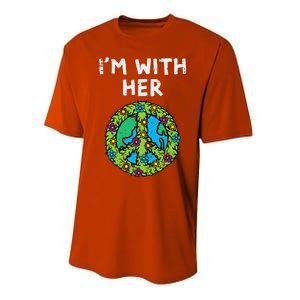 Im With Her Peace Symbol Sign Flowers Cool Earth Day Hippie Performance Sprint T-Shirt