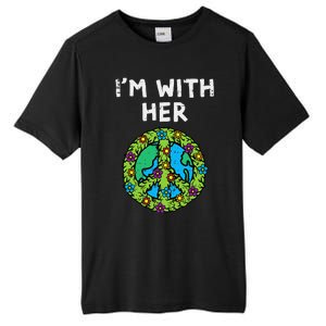 Im With Her Peace Symbol Sign Flowers Cool Earth Day Hippie Tall Fusion ChromaSoft Performance T-Shirt