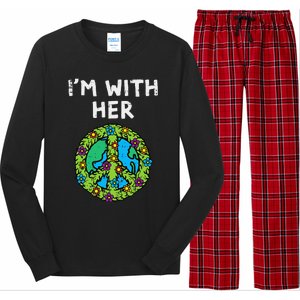 Im With Her Peace Symbol Sign Flowers Cool Earth Day Hippie Long Sleeve Pajama Set