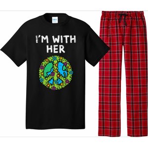 Im With Her Peace Symbol Sign Flowers Cool Earth Day Hippie Pajama Set