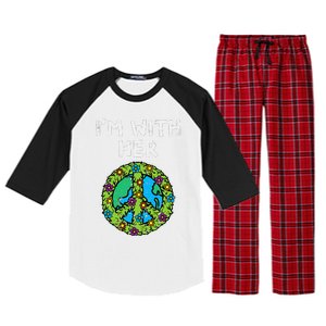 Im With Her Peace Symbol Sign Flowers Cool Earth Day Hippie Raglan Sleeve Pajama Set