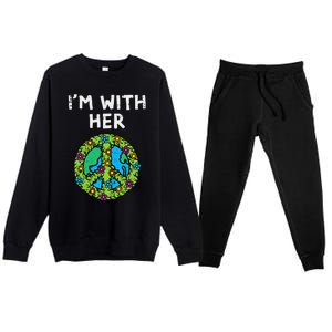 Im With Her Peace Symbol Sign Flowers Cool Earth Day Hippie Premium Crewneck Sweatsuit Set