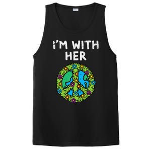 Im With Her Peace Symbol Sign Flowers Cool Earth Day Hippie PosiCharge Competitor Tank