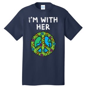 Im With Her Peace Symbol Sign Flowers Cool Earth Day Hippie Tall T-Shirt