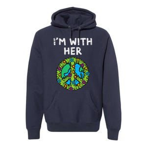 Im With Her Peace Symbol Sign Flowers Cool Earth Day Hippie Premium Hoodie