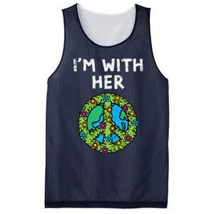 Im With Her Peace Symbol Sign Flowers Cool Earth Day Hippie Mesh Reversible Basketball Jersey Tank