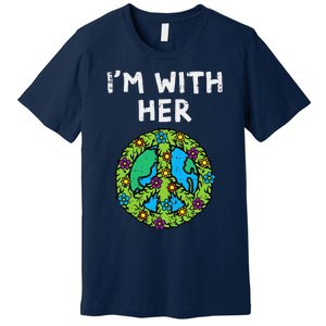 Im With Her Peace Symbol Sign Flowers Cool Earth Day Hippie Premium T-Shirt