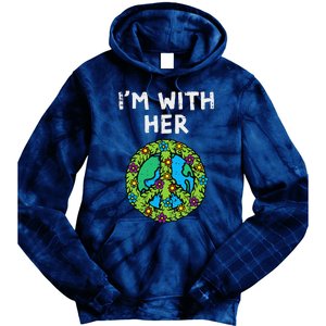 Im With Her Peace Symbol Sign Flowers Cool Earth Day Hippie Tie Dye Hoodie