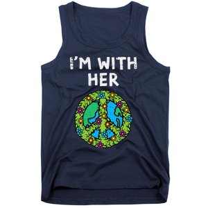 Im With Her Peace Symbol Sign Flowers Cool Earth Day Hippie Tank Top