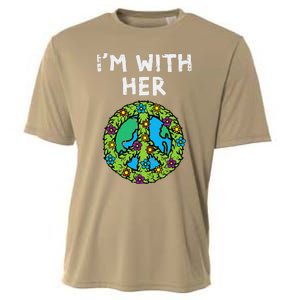 Im With Her Peace Symbol Sign Flowers Cool Earth Day Hippie Cooling Performance Crew T-Shirt