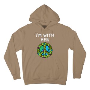 Im With Her Peace Symbol Sign Flowers Cool Earth Day Hippie Hoodie