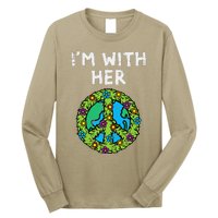 Im With Her Peace Symbol Sign Flowers Cool Earth Day Hippie Long Sleeve Shirt