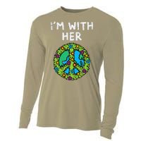 Im With Her Peace Symbol Sign Flowers Cool Earth Day Hippie Cooling Performance Long Sleeve Crew