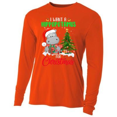 I Wants Hippopotamus For Christmas Xmas Hippos For Zoologist Meaningful Gift Cooling Performance Long Sleeve Crew