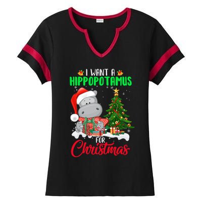 I Wants Hippopotamus For Christmas Xmas Hippos For Zoologist Meaningful Gift Ladies Halftime Notch Neck Tee