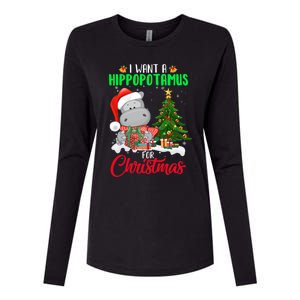 I Wants Hippopotamus For Christmas Xmas Hippos For Zoologist Meaningful Gift Womens Cotton Relaxed Long Sleeve T-Shirt