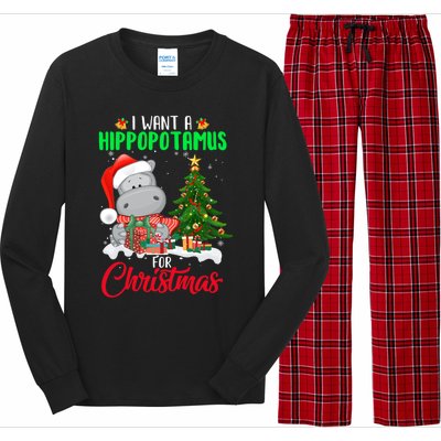 I Wants Hippopotamus For Christmas Xmas Hippos For Zoologist Meaningful Gift Long Sleeve Pajama Set