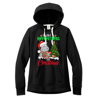 I Wants Hippopotamus For Christmas Xmas Hippos For Zoologist Meaningful Gift Women's Fleece Hoodie