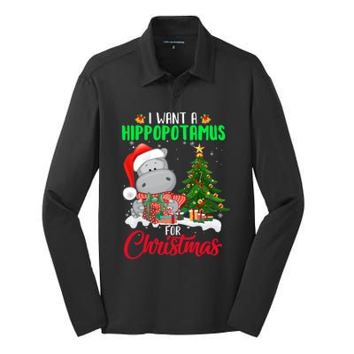 I Wants Hippopotamus For Christmas Xmas Hippos For Zoologist Meaningful Gift Silk Touch Performance Long Sleeve Polo