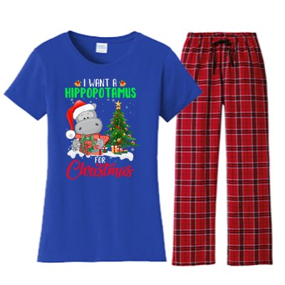 I Wants Hippopotamus For Christmas Xmas Hippos For Zoologist Meaningful Gift Women's Flannel Pajama Set