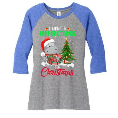 I Wants Hippopotamus For Christmas Xmas Hippos For Zoologist Meaningful Gift Women's Tri-Blend 3/4-Sleeve Raglan Shirt