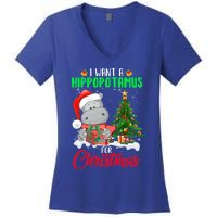 I Wants Hippopotamus For Christmas Xmas Hippos For Zoologist Meaningful Gift Women's V-Neck T-Shirt