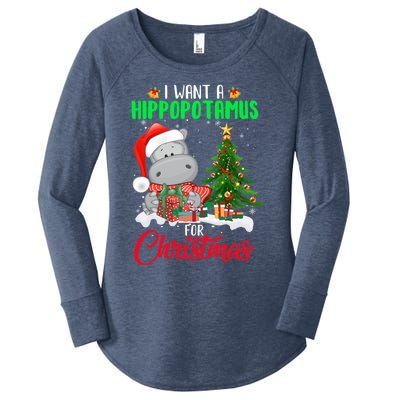 I Wants Hippopotamus For Christmas Xmas Hippos For Zoologist Meaningful Gift Women's Perfect Tri Tunic Long Sleeve Shirt