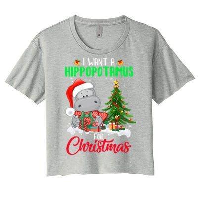 I Wants Hippopotamus For Christmas Xmas Hippos For Zoologist Meaningful Gift Women's Crop Top Tee