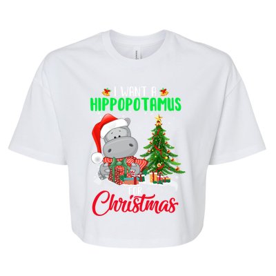 I Wants Hippopotamus For Christmas Xmas Hippos For Zoologist Meaningful Gift Bella+Canvas Jersey Crop Tee