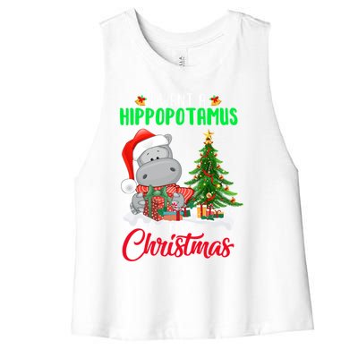 I Wants Hippopotamus For Christmas Xmas Hippos For Zoologist Meaningful Gift Women's Racerback Cropped Tank