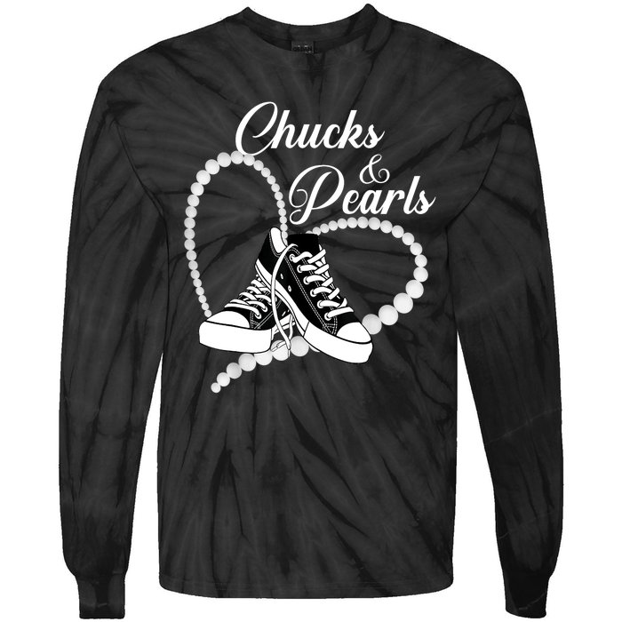 Im With Her Kamala 2024 Heart Chucks And Pearls 2024 Gift Tie-Dye Long Sleeve Shirt